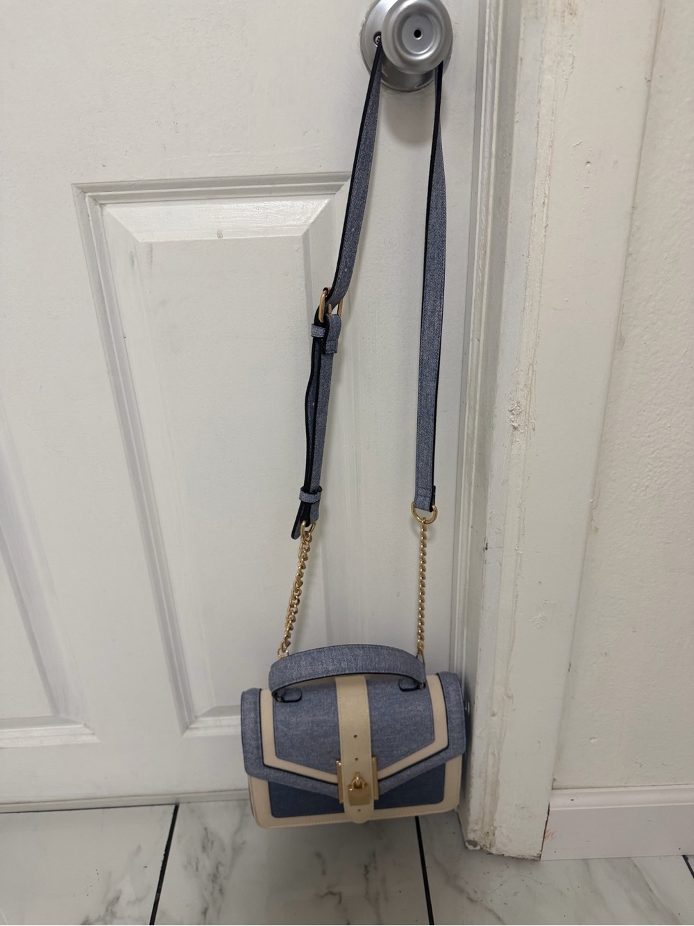 Aldo Blue and Cream Crossbody Satchel